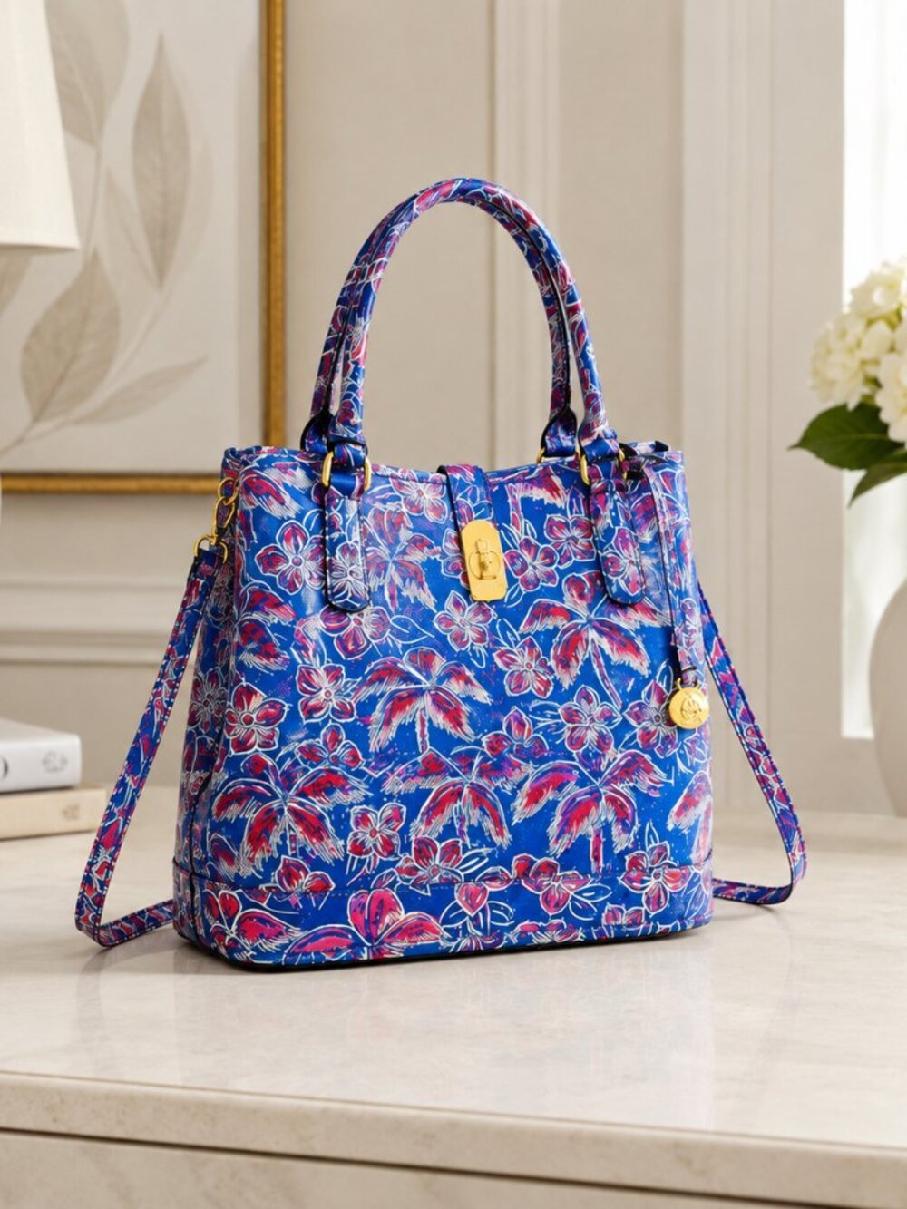 Brahmin Giora Tote Vista Blue Torrone Floral Palm Leather NWT - Picture 7 of 7